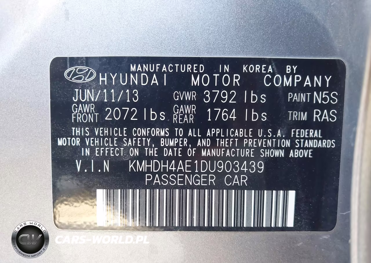 2013 Hyundai Elantra Gls VIN:KMHDH4AE1DU903439 - 9