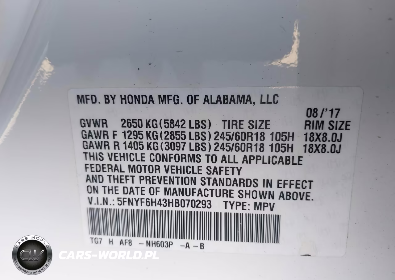 2017 Honda Pilot Ex VIN:5FNYF6H43HB070293 - 9