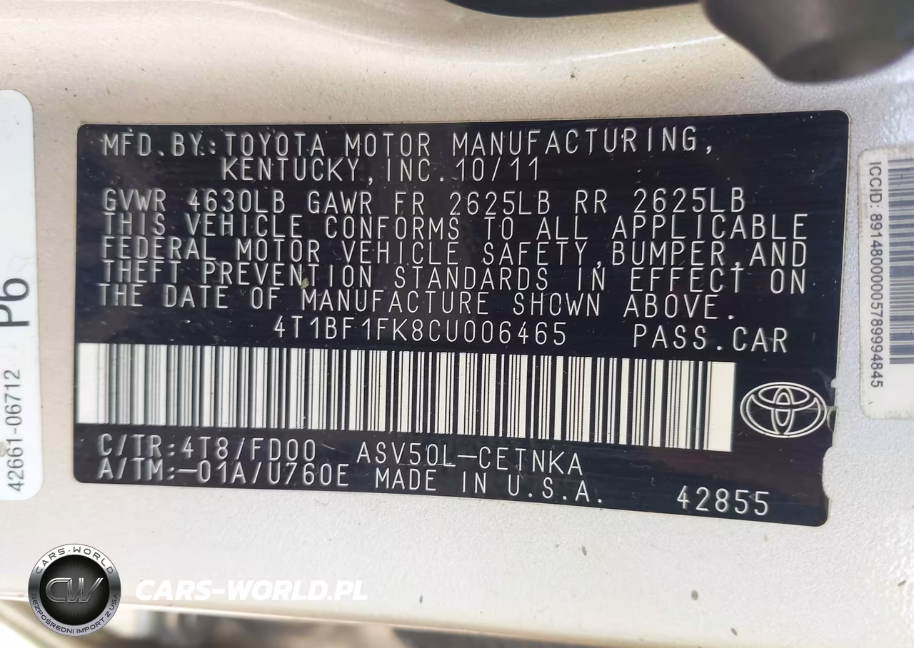 2012 Toyota Camry Le VIN:4T1BF1FK8CU006465 - 9