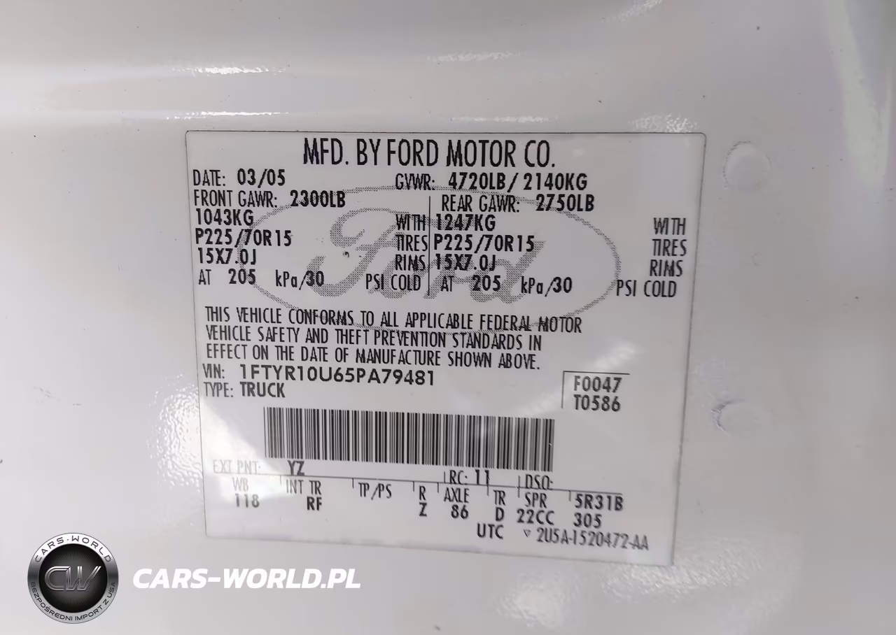 2005 Ford Ranger Edge-Stx-Xl-Xls-Xlt VIN:1FTYR10U65PA79481 - 9