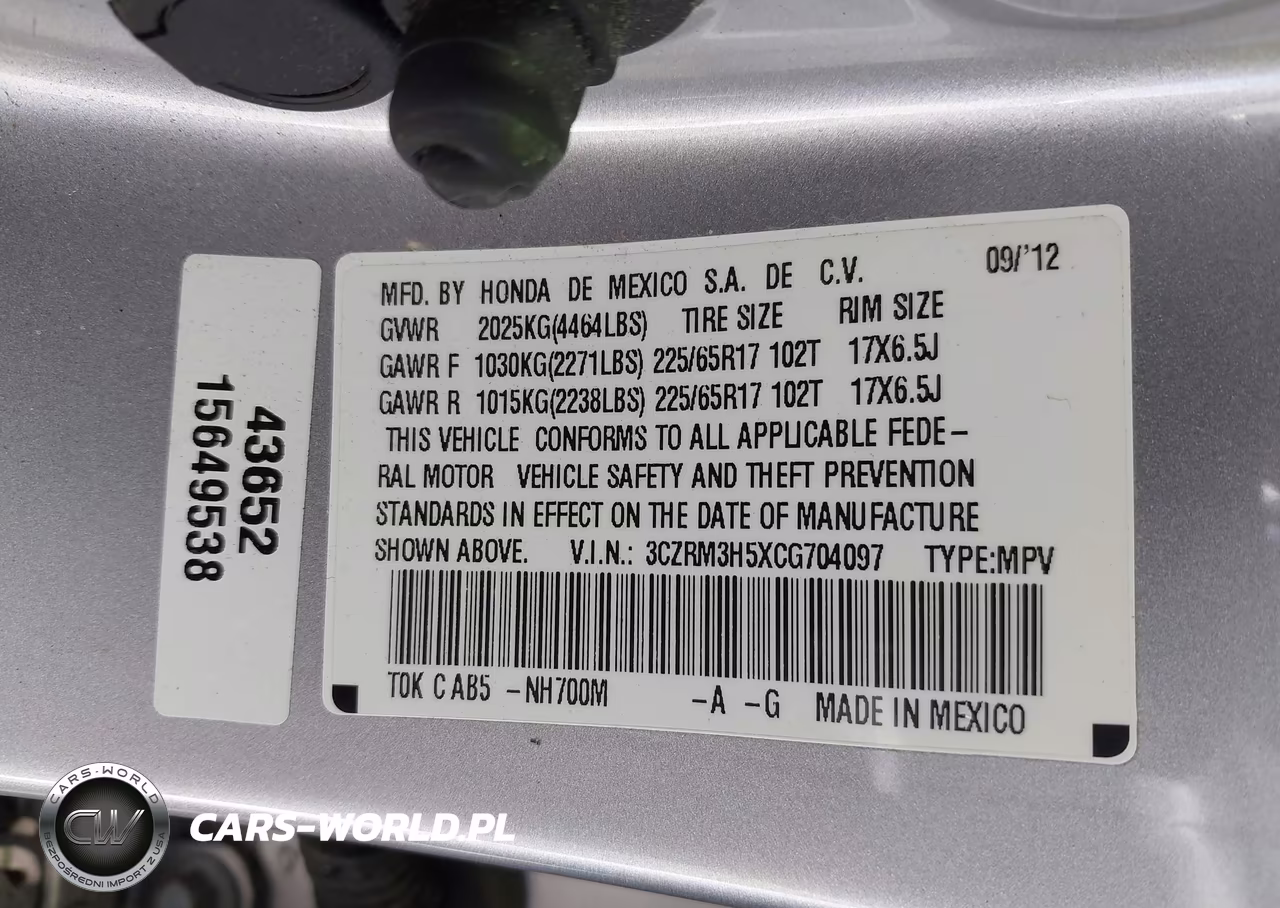 2012 Honda Cr-V Ex VIN:3CZRM3H5XCG704097 - 9
