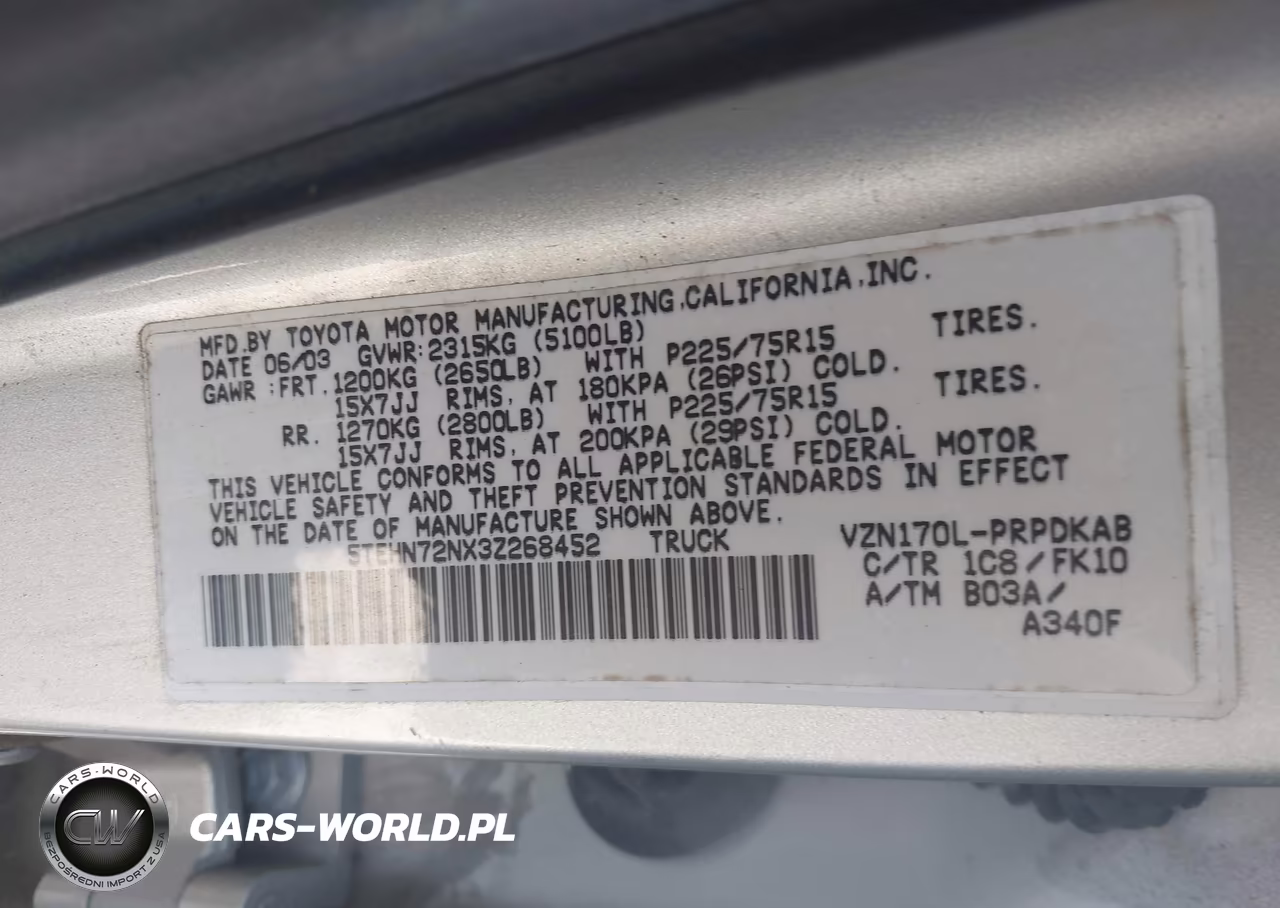 2003 Toyota Tacoma Base V6 VIN:5TEHN72NX3Z268452 - 9