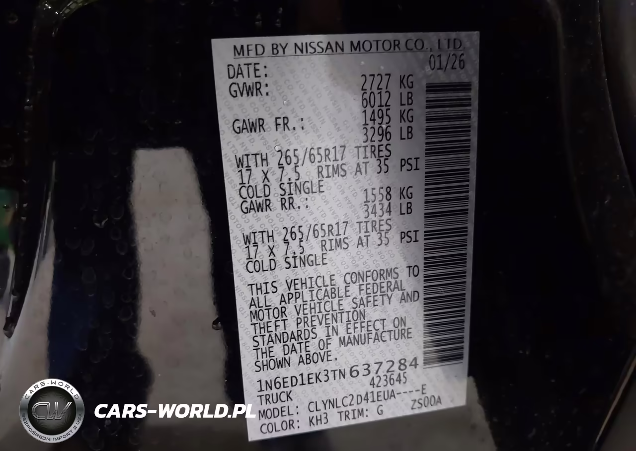 2026 Nissan Frontier Sv 4X4 VIN:1N6ED1EK3TN637284 - 9