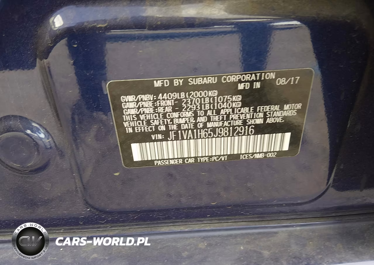 2018 Subaru Wrx Limited VIN:JF1VA1H65J9812916 - 9