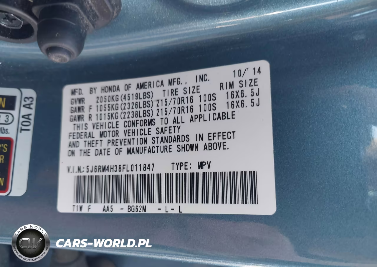 2015 Honda Cr-V Lx VIN:5J6RM4H38FL011847 - 9