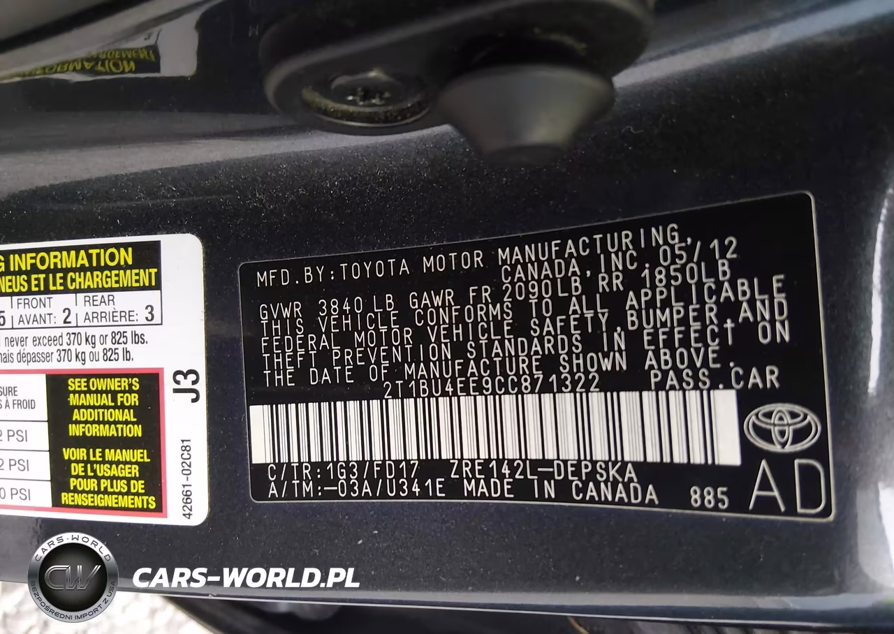 2012 Toyota Corolla S VIN:2T1BU4EE9CC871322 - 9