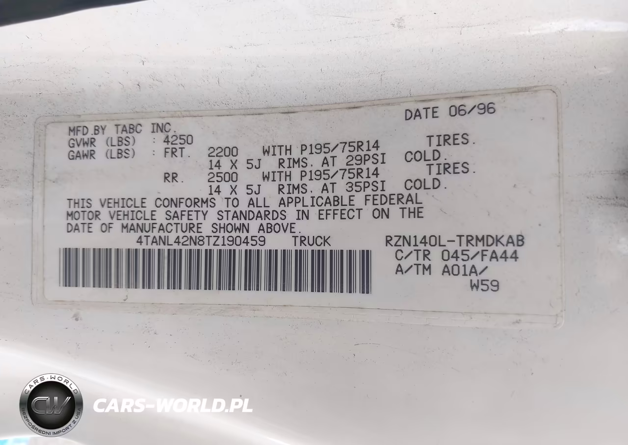 1996 Toyota Tacoma VIN:4TANL42N8TZ190459 - 9