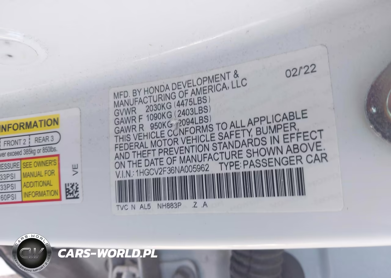 2022 Honda Accord Sport 2.0T VIN:1HGCV2F36NA005962 - 9