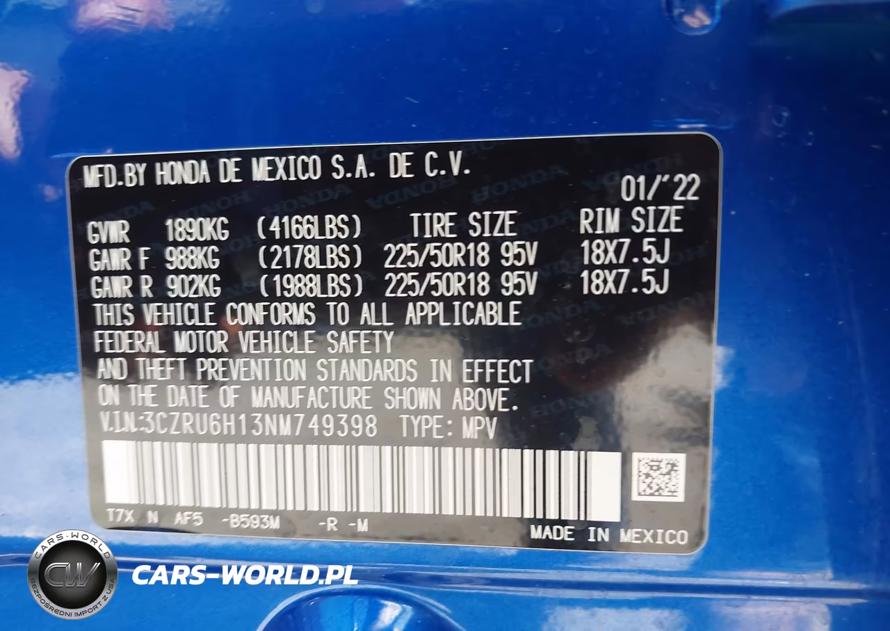 2022 Honda Hr-V Awd Sport VIN:3CZRU6H13NM749398 - 9