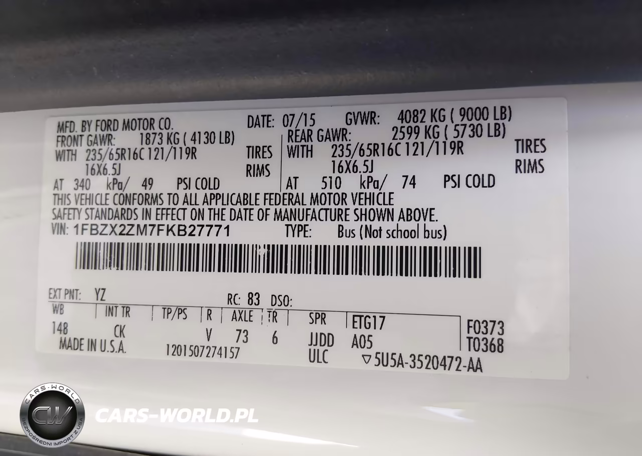 2015 Ford Transit-350 Xlt VIN:1FBZX2ZM7FKB27771 - 9
