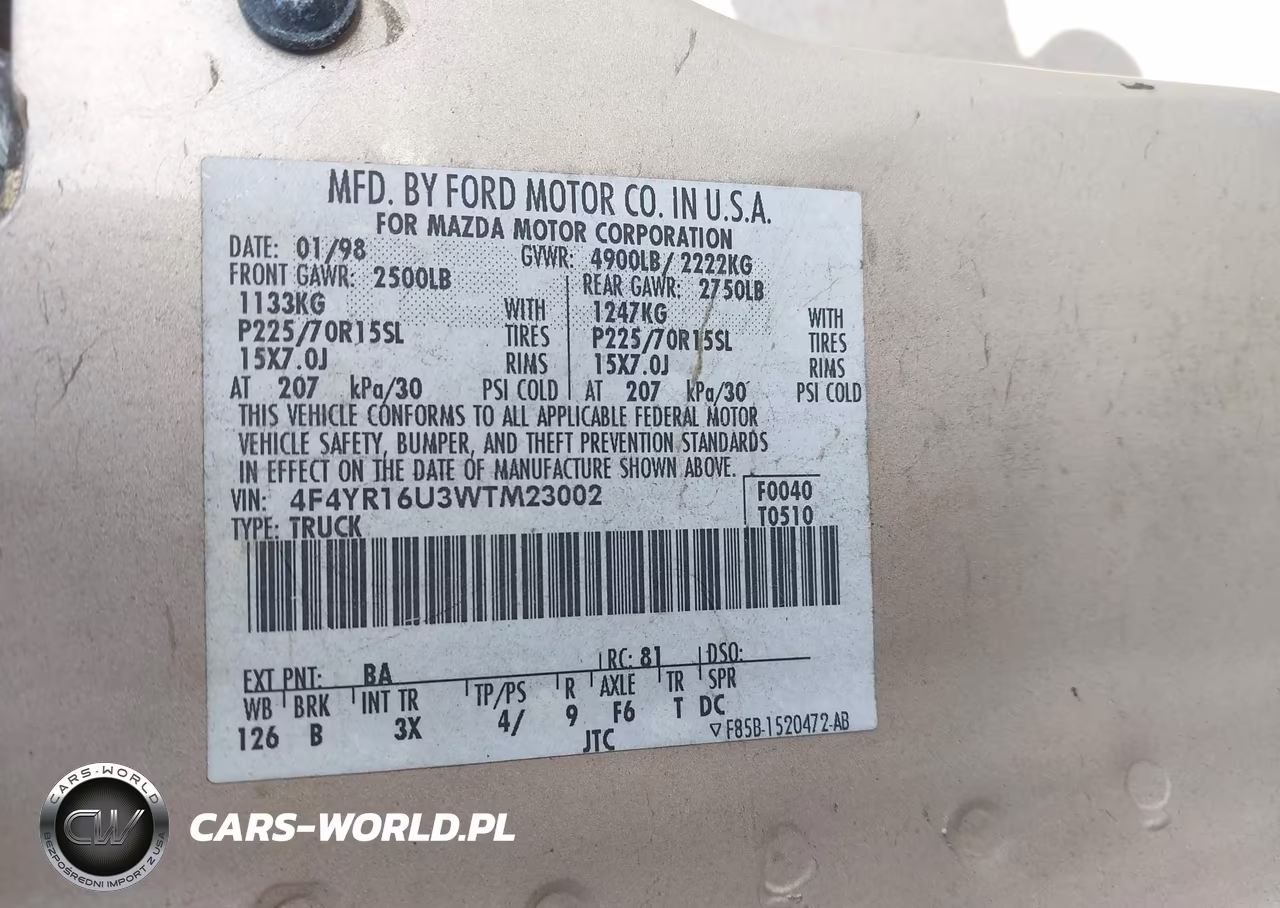 1998 Mazda B3000 Se VIN:4F4YR16U3WTM23002 - 9