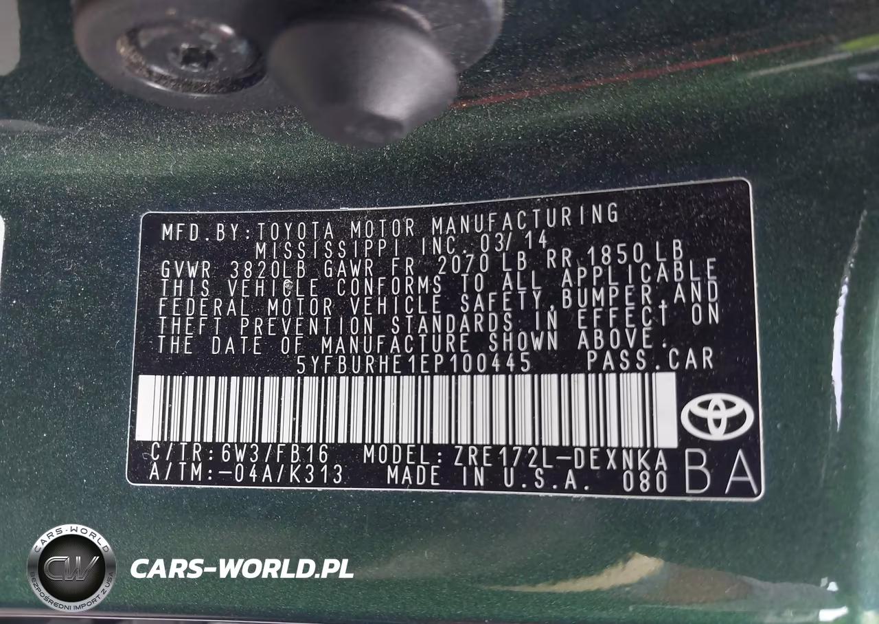 2014 Toyota Corolla Le Plus VIN:5YFBURHE1EP100445 - 9