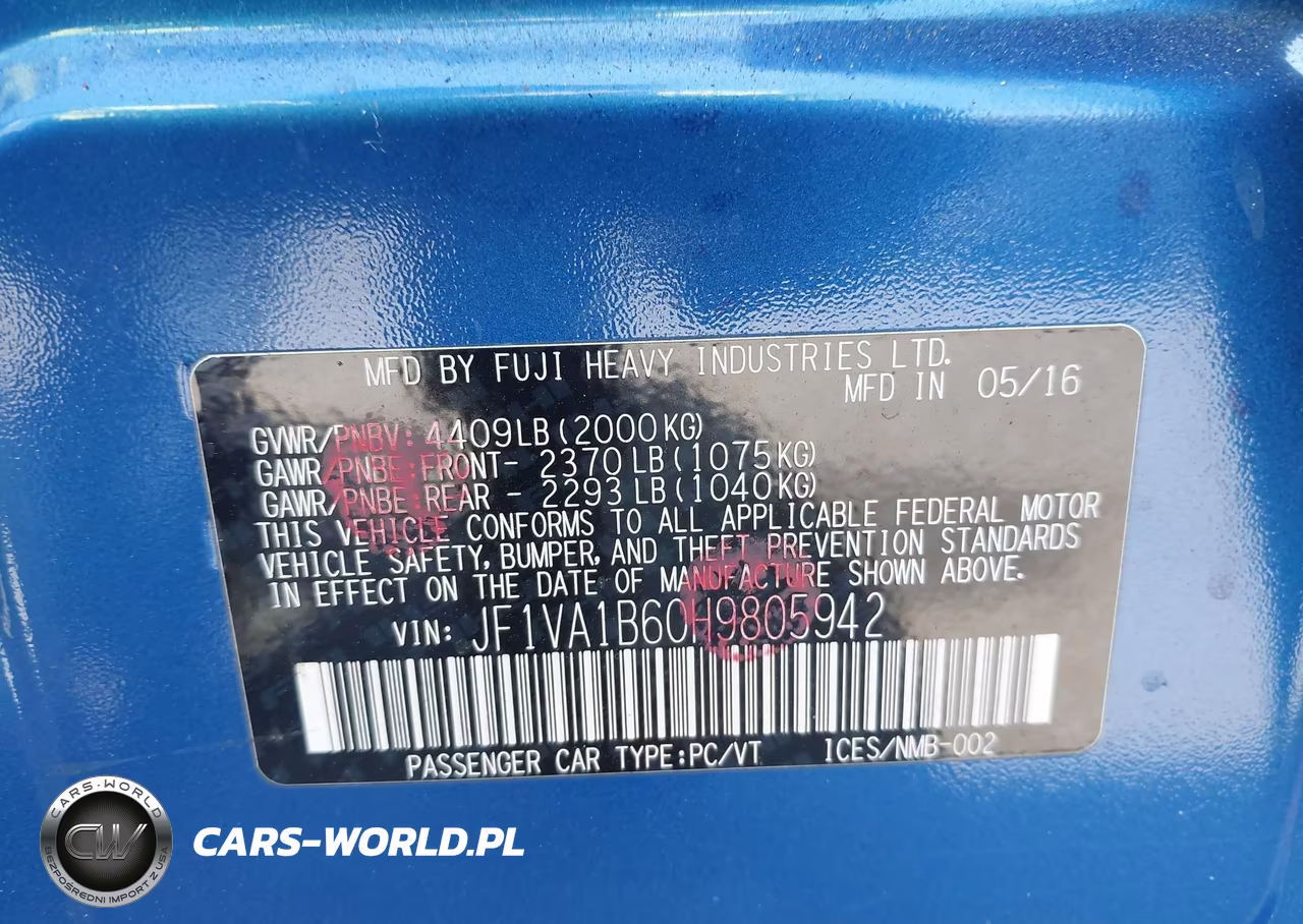 2017 Subaru Wrx VIN:JF1VA1B60H9805942 - 9
