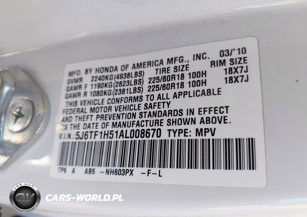 2010 Honda Accord Crosstour Ex-L VIN:5J6TF1H51AL008670 - 9