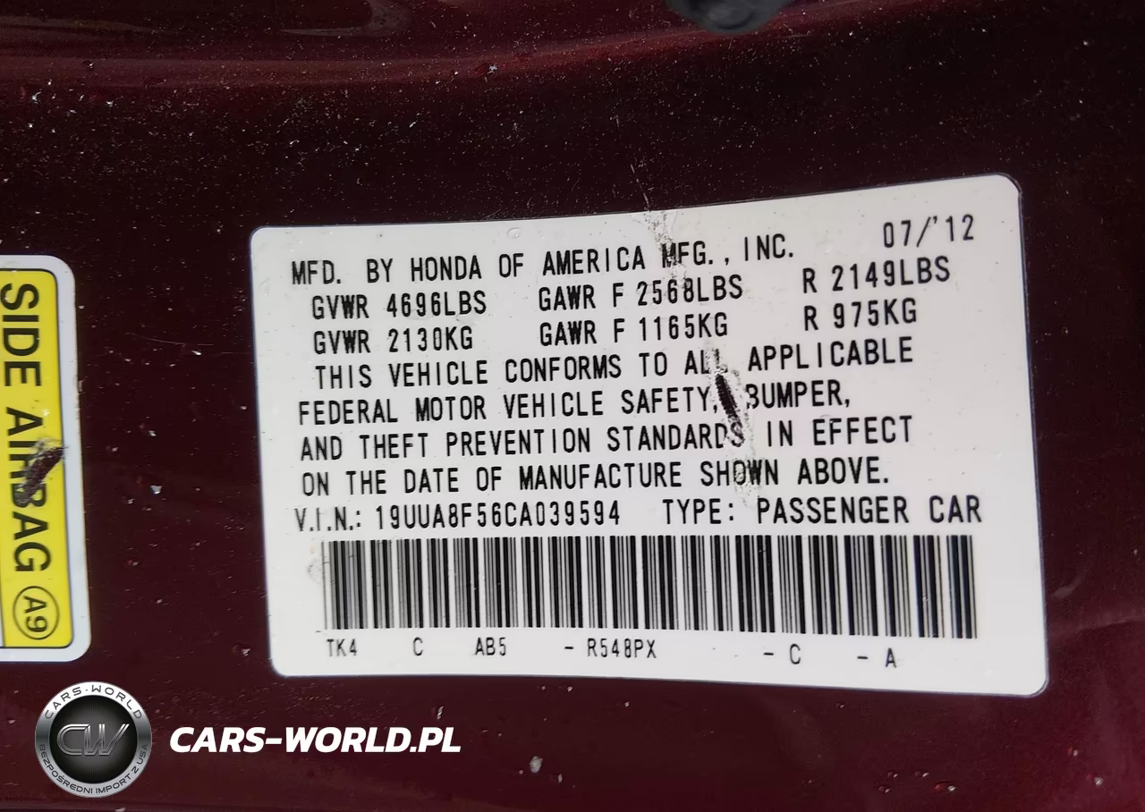 2012 Acura Tl 3.5 VIN:19UUA8F56CA039594 - 9