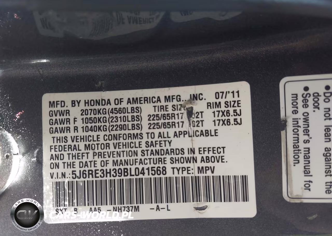 2011 Honda Cr-V Lx VIN:5J6RE3H39BL041568 - 9