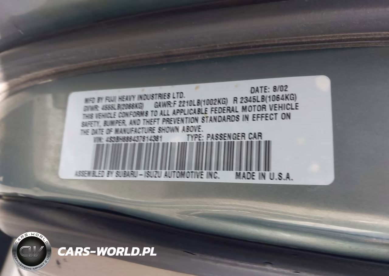 2003 Subaru Outback Limited VIN:4S3BH686437614381 - 9