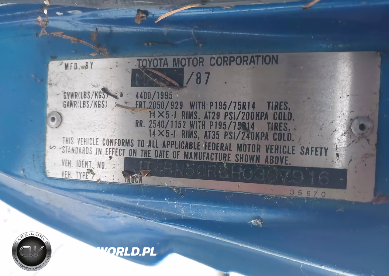 1987 Toyota Pickup 1-2 Ton Rn50 VIN:JT4RN50R6H0307916 - 9