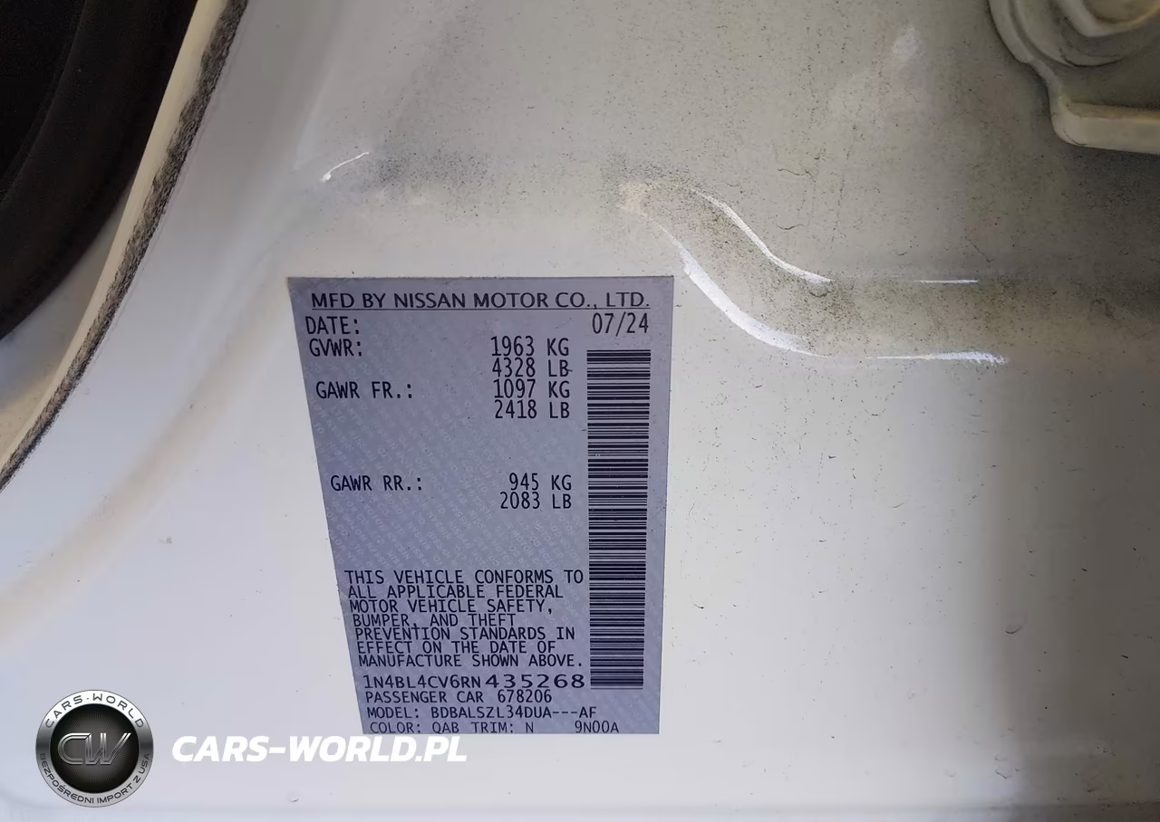 2024 Nissan Altima Sr Fwd VIN:1N4BL4CV6RN435268 - 9