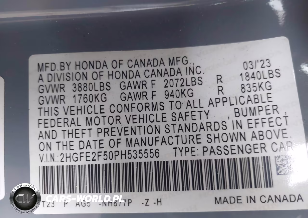 2023 Honda Civic Sport VIN:2HGFE2F50PH535556 - 9