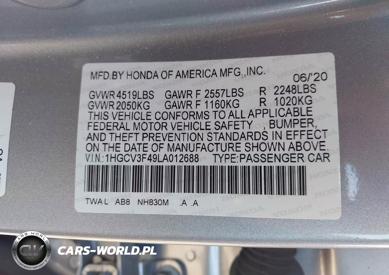 2020 Honda Accord Hybrid Ex VIN:1HGCV3F49LA012688 - 9