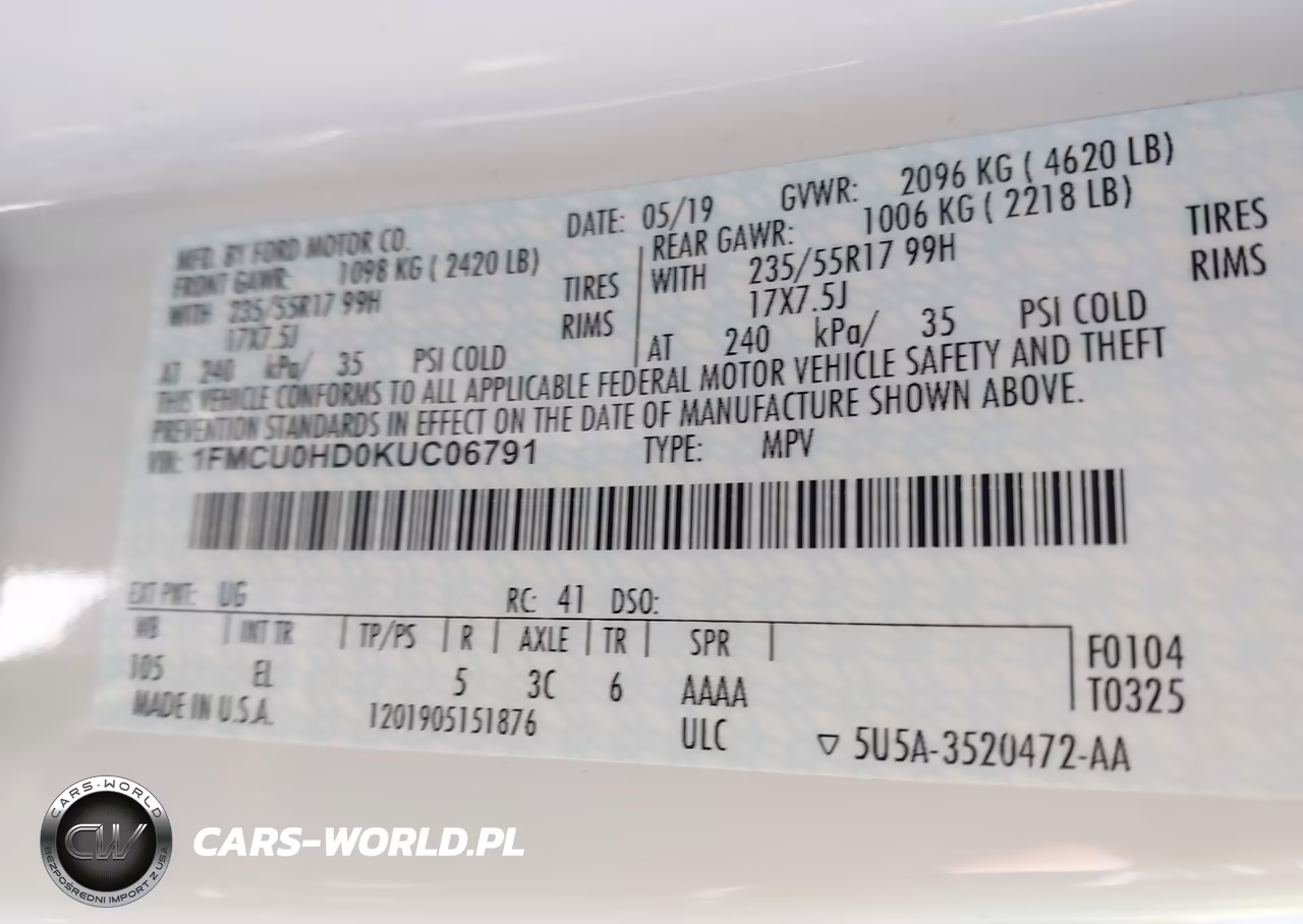 2019 Ford Escape Sel VIN:1FMCU0HD0KUC06791 - 9