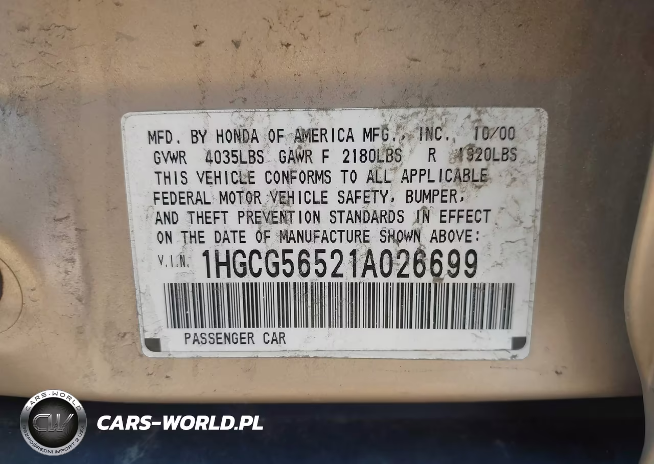 2001 Honda Accord 2.3 Lx VIN:1HGCG56521A026699 - 9
