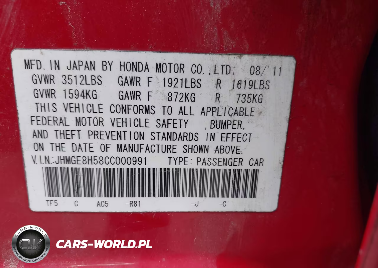 2012 Honda Fit Sport VIN:JHMGE8H58CC000991 - 9