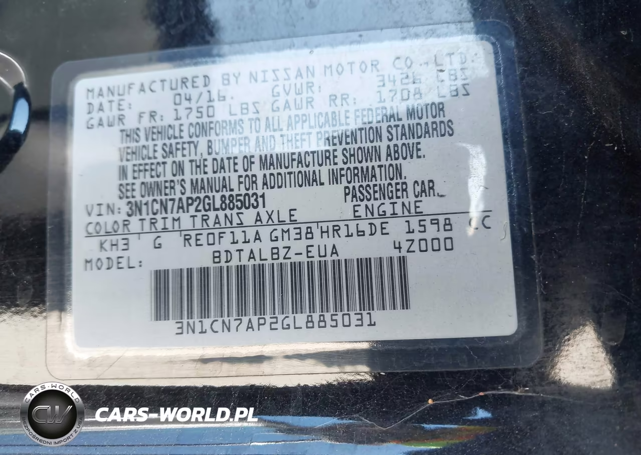 2016 Nissan Versa 1.6 S-1.6 S+-1.6 Sl-1.6 Sv VIN:3N1CN7AP2GL885031 - 9