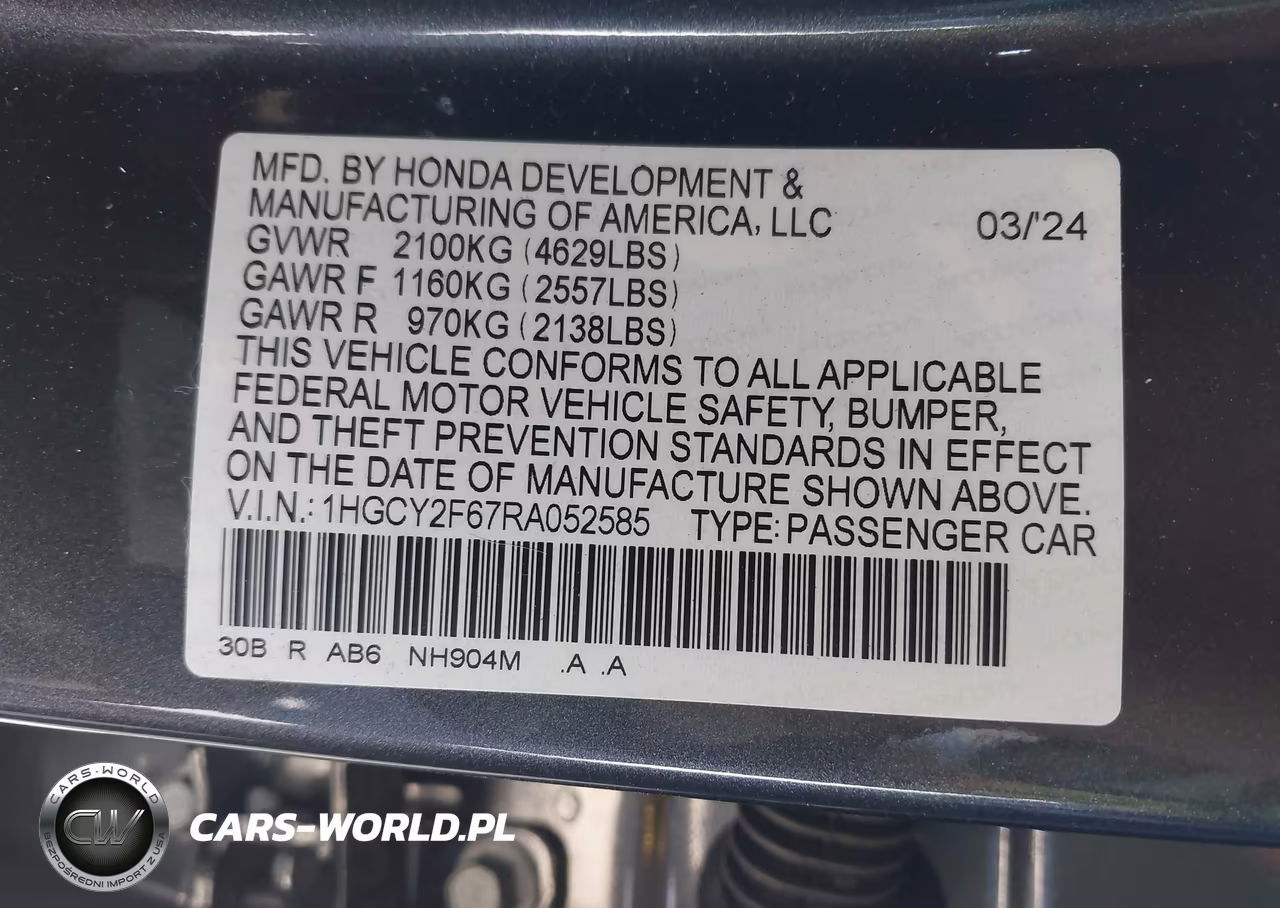 2024 Honda Accord Hybrid Ex-L VIN:1HGCY2F67RA052585 - 9