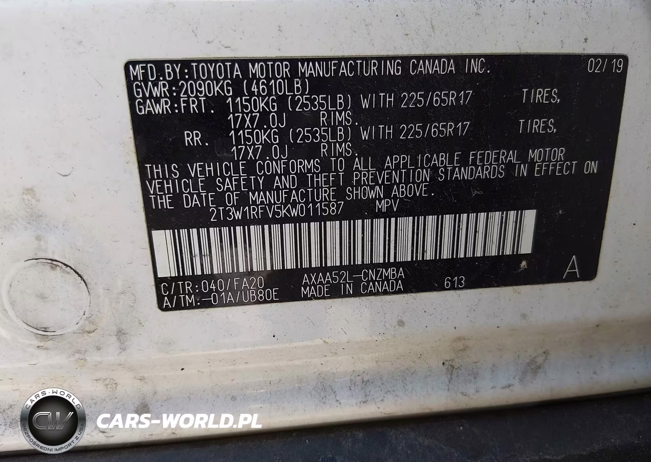 2019 Toyota Rav4 Xle VIN:2T3W1RFV5KW011587 - 8
