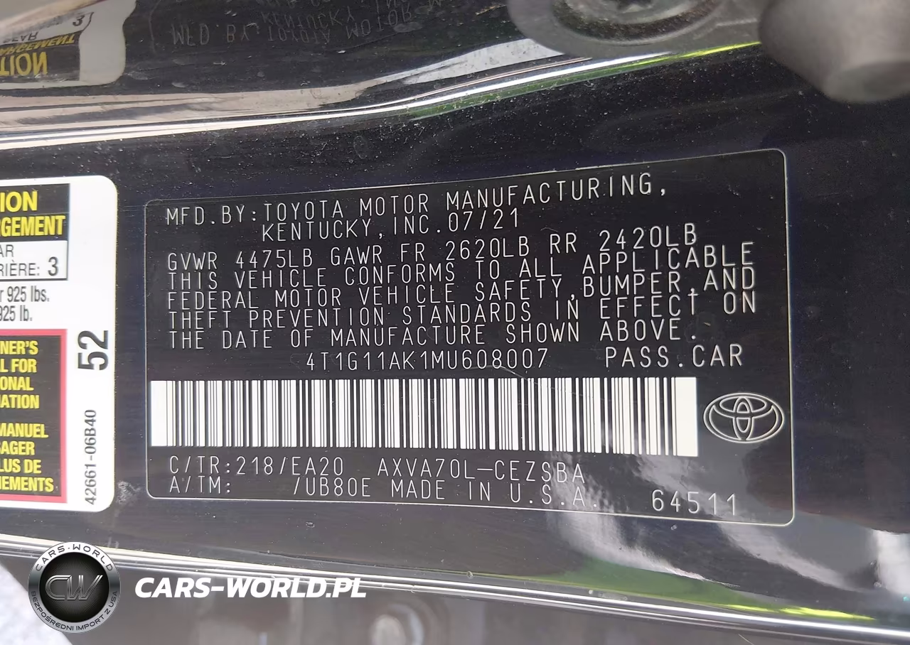 2021 Toyota Camry Se VIN:4T1G11AK1MU608007 - 9