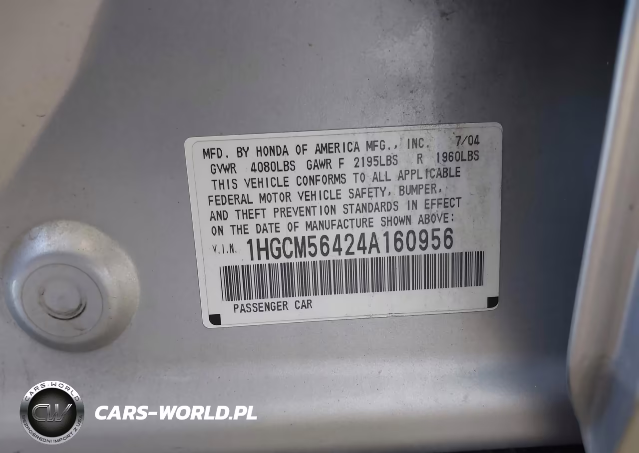2004 Honda Accord 2.4 Lx VIN:1HGCM56424A160956 - 9