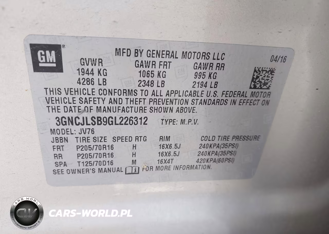 2016 Chevrolet Trax Lt VIN:3GNCJLSB9GL226312 - 9