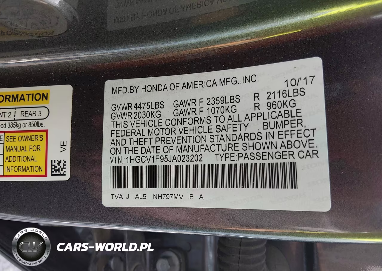 2018 Honda Accord Touring VIN:1HGCV1F95JA023202 - 9