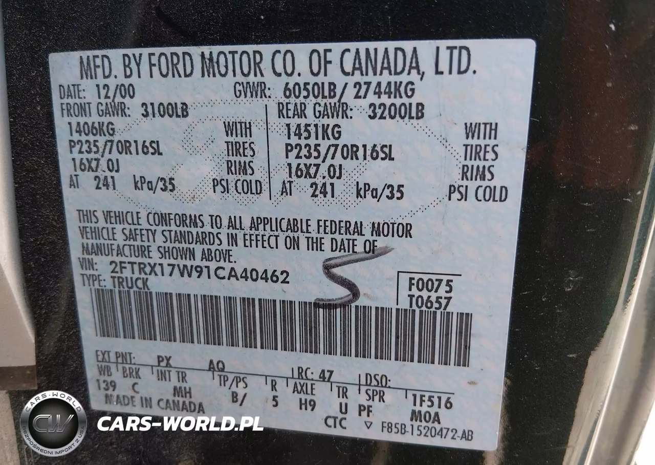2001 Ford F-150 Lariat-Xl-Xlt VIN:2FTRX17W91CA40462 - 9