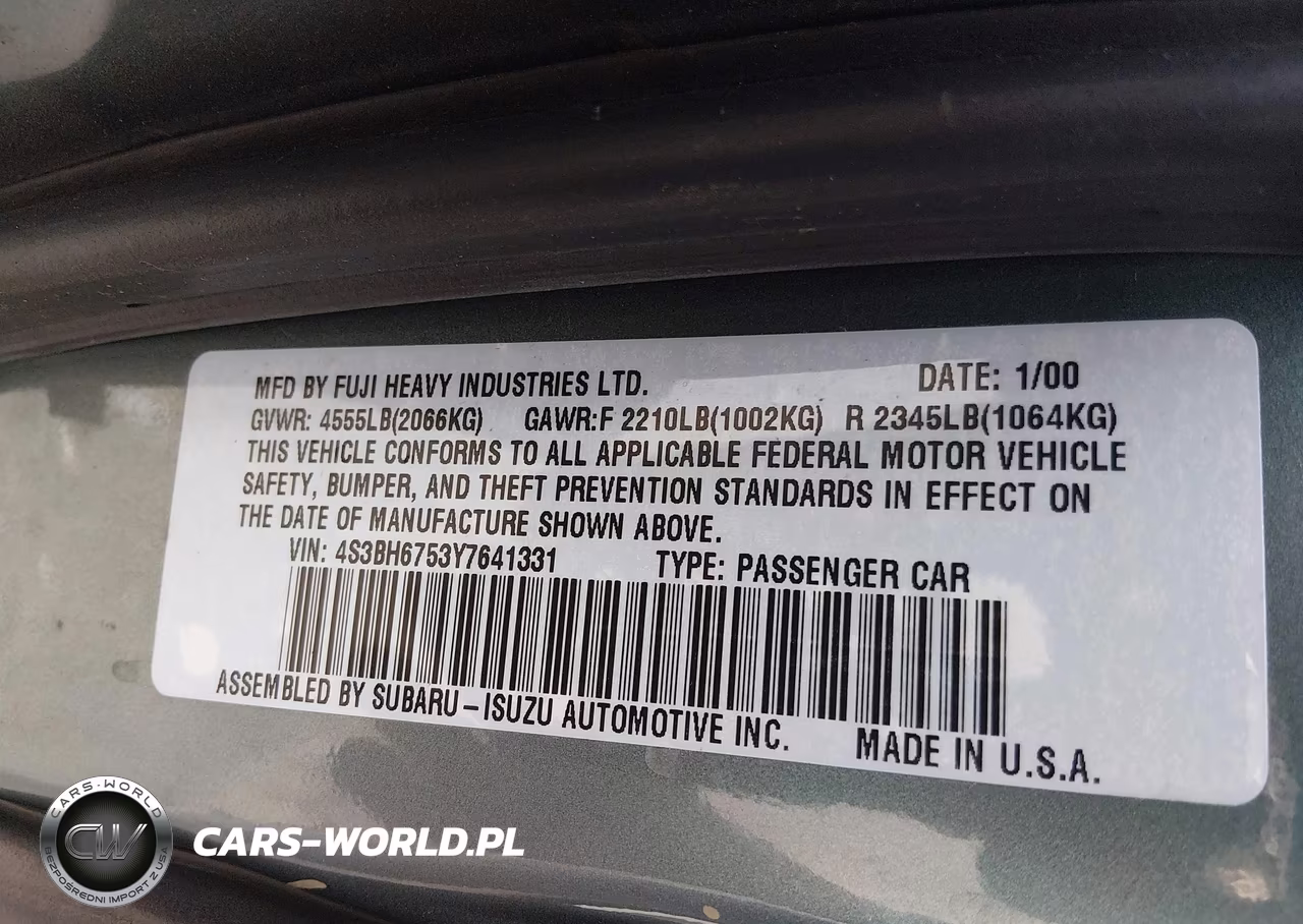 2000 Subaru Outback VIN:4S3BH6753Y7641331 - 9