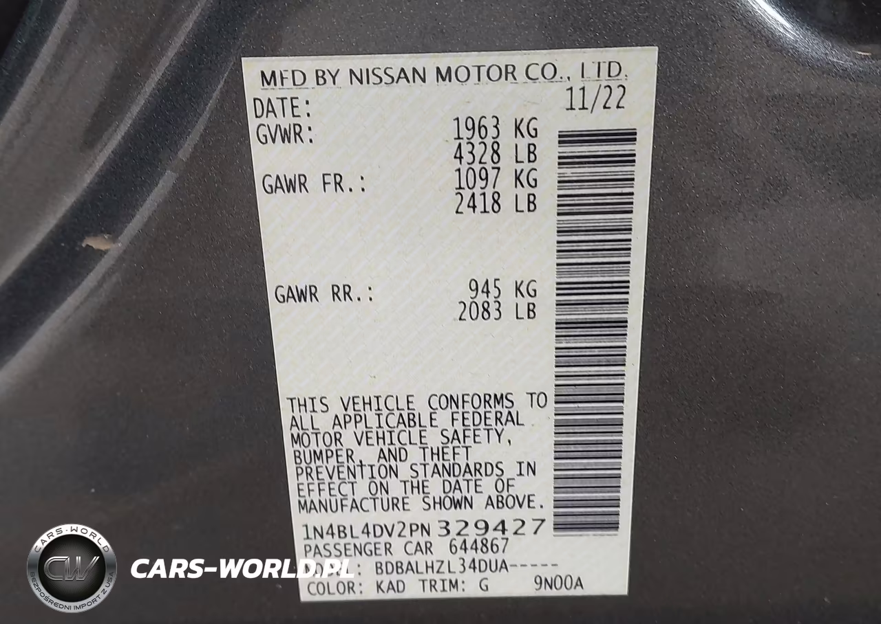 2023 Nissan Altima Sv Fwd VIN:1N4BL4DV2PN329427 - 9