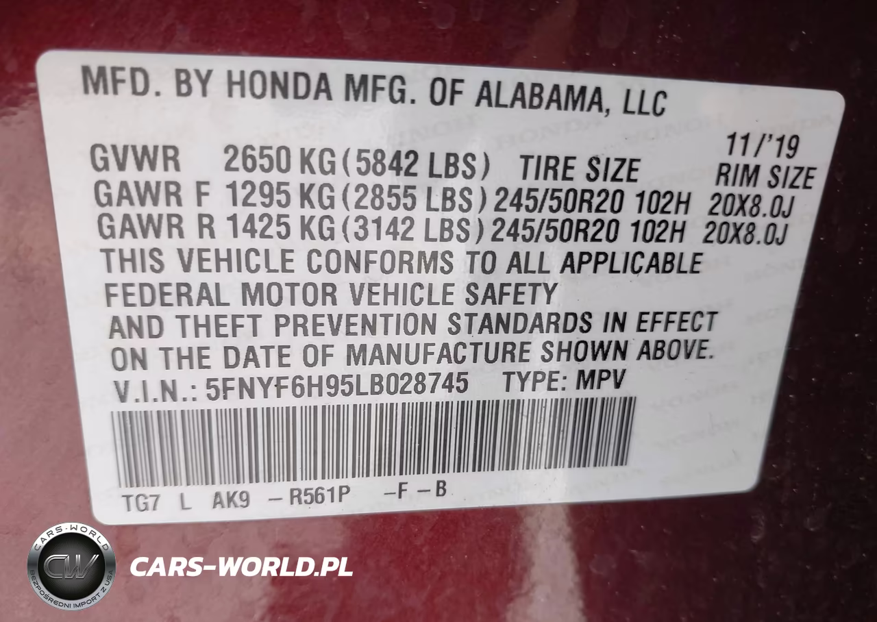 2020 Honda Pilot Awd Touring 8 Passenger VIN:5FNYF6H95LB028745 - 9