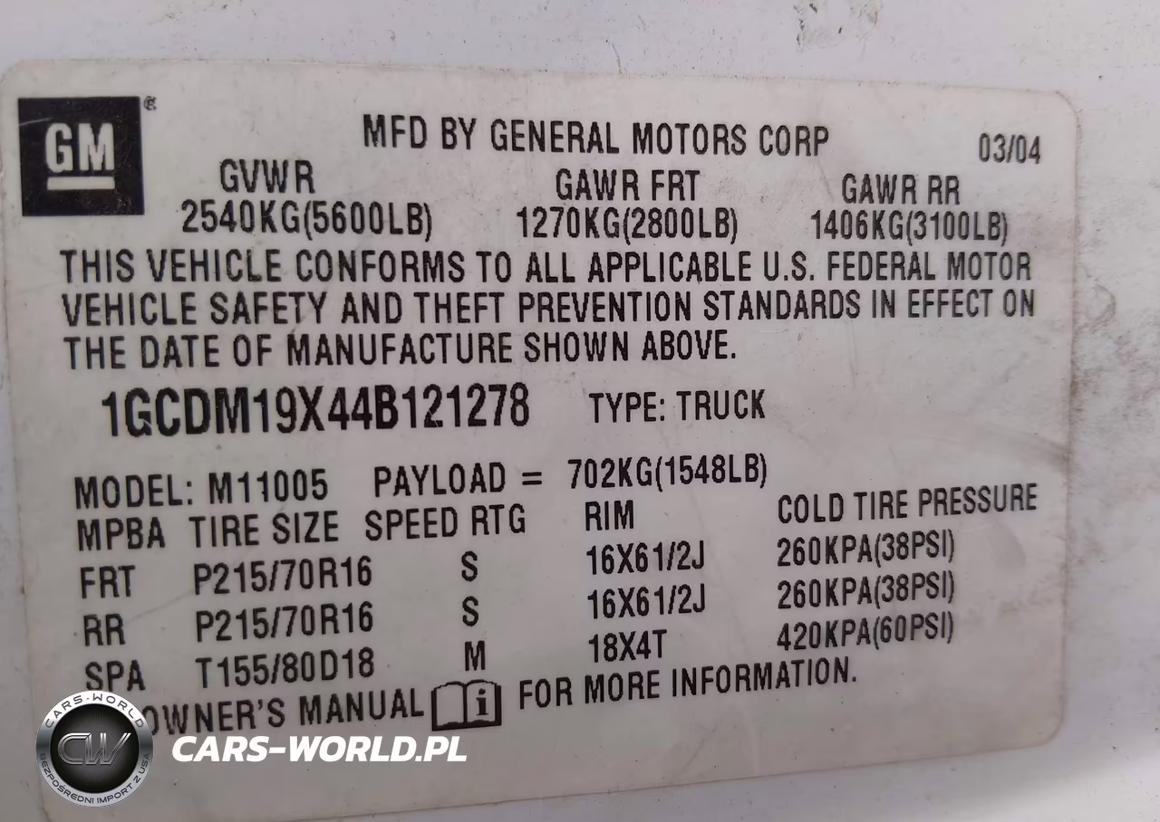 2004 Chevrolet Astro VIN:1GCDM19X44B121278 - 9