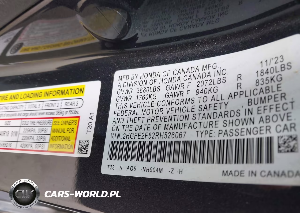 2024 Honda Civic Sport VIN:2HGFE2F52RH526067 - 9