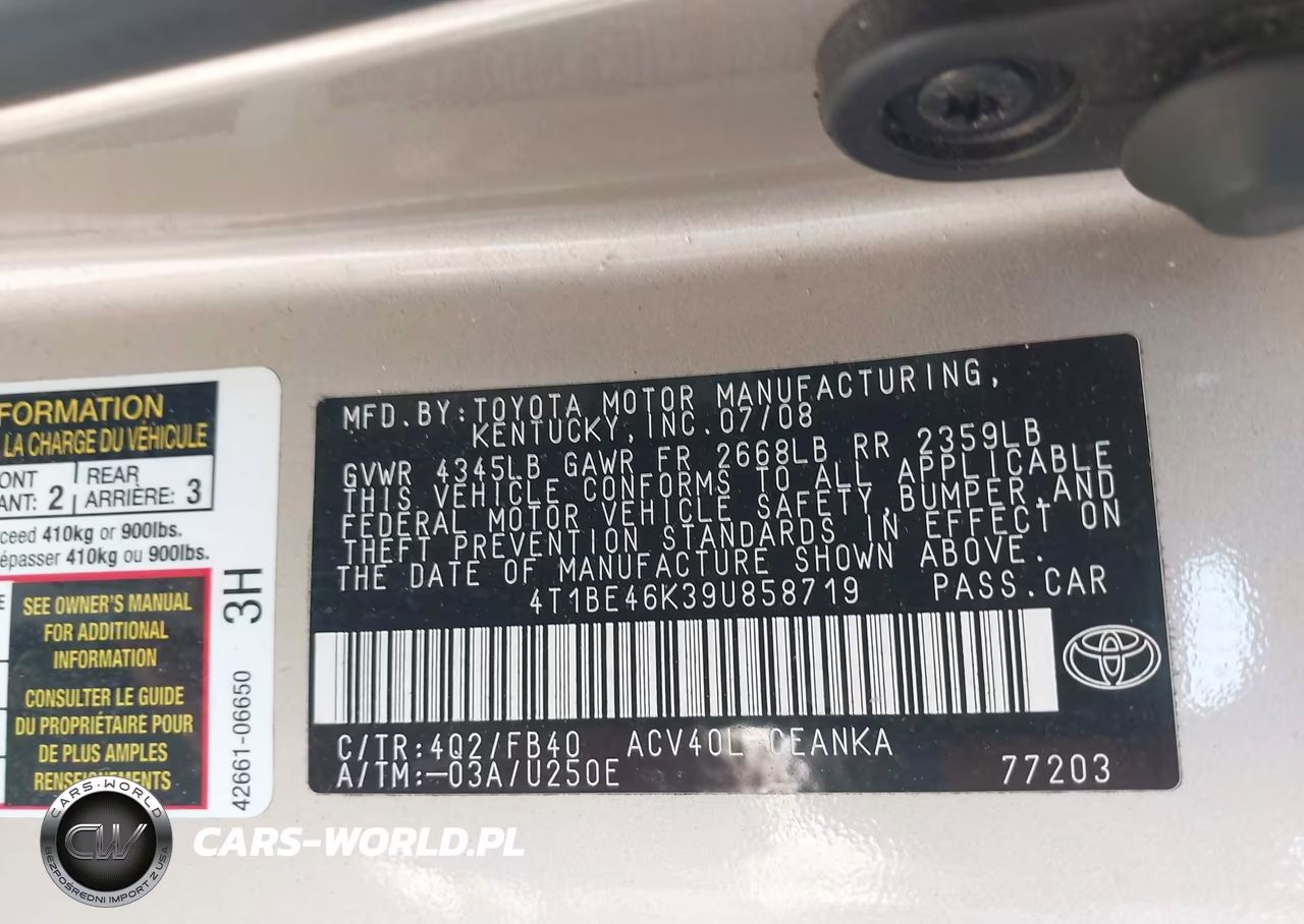 2009 Toyota Camry Le VIN:4T1BE46K39U858719 - 9