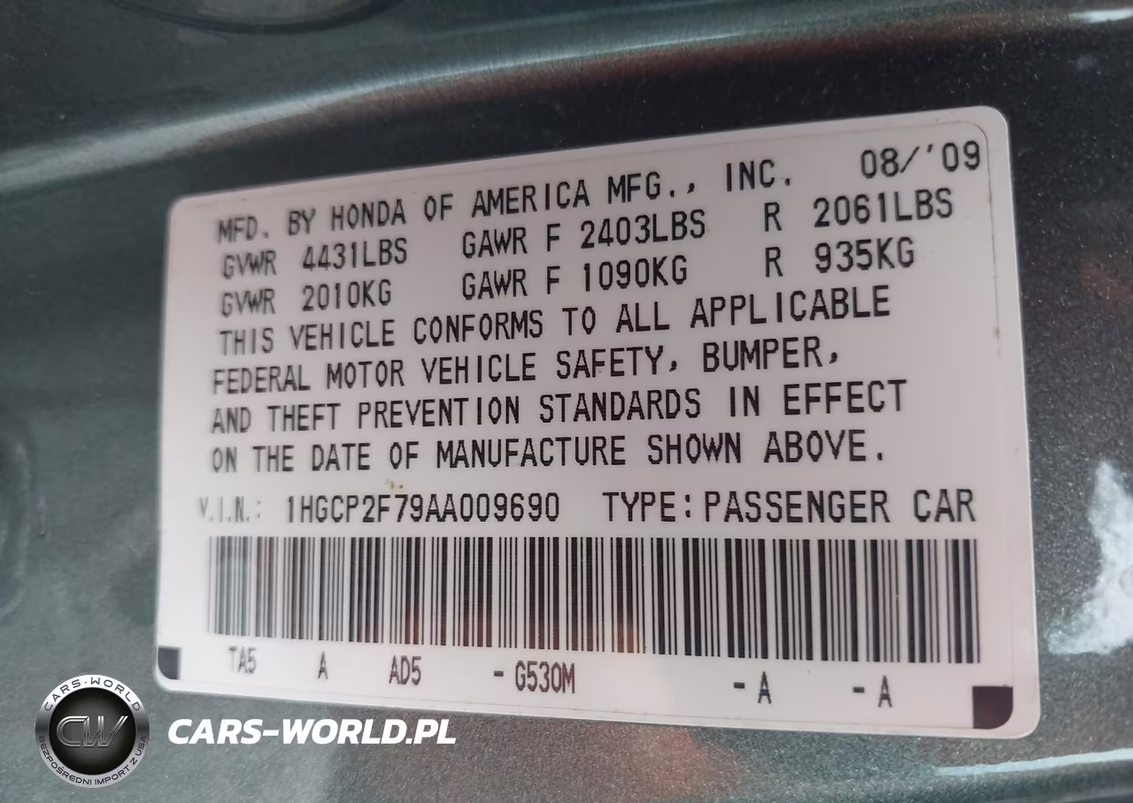 2010 Honda Accord 2.4 Ex VIN:1HGCP2F79AA009690 - 9