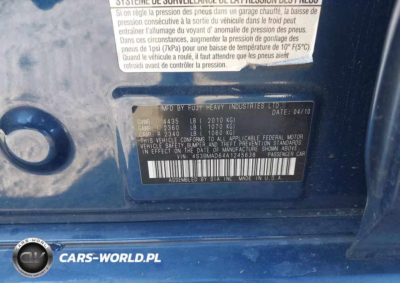 2010 Subaru Legacy 2.5I Premium VIN:4S3BMAD64A1245638 - 9
