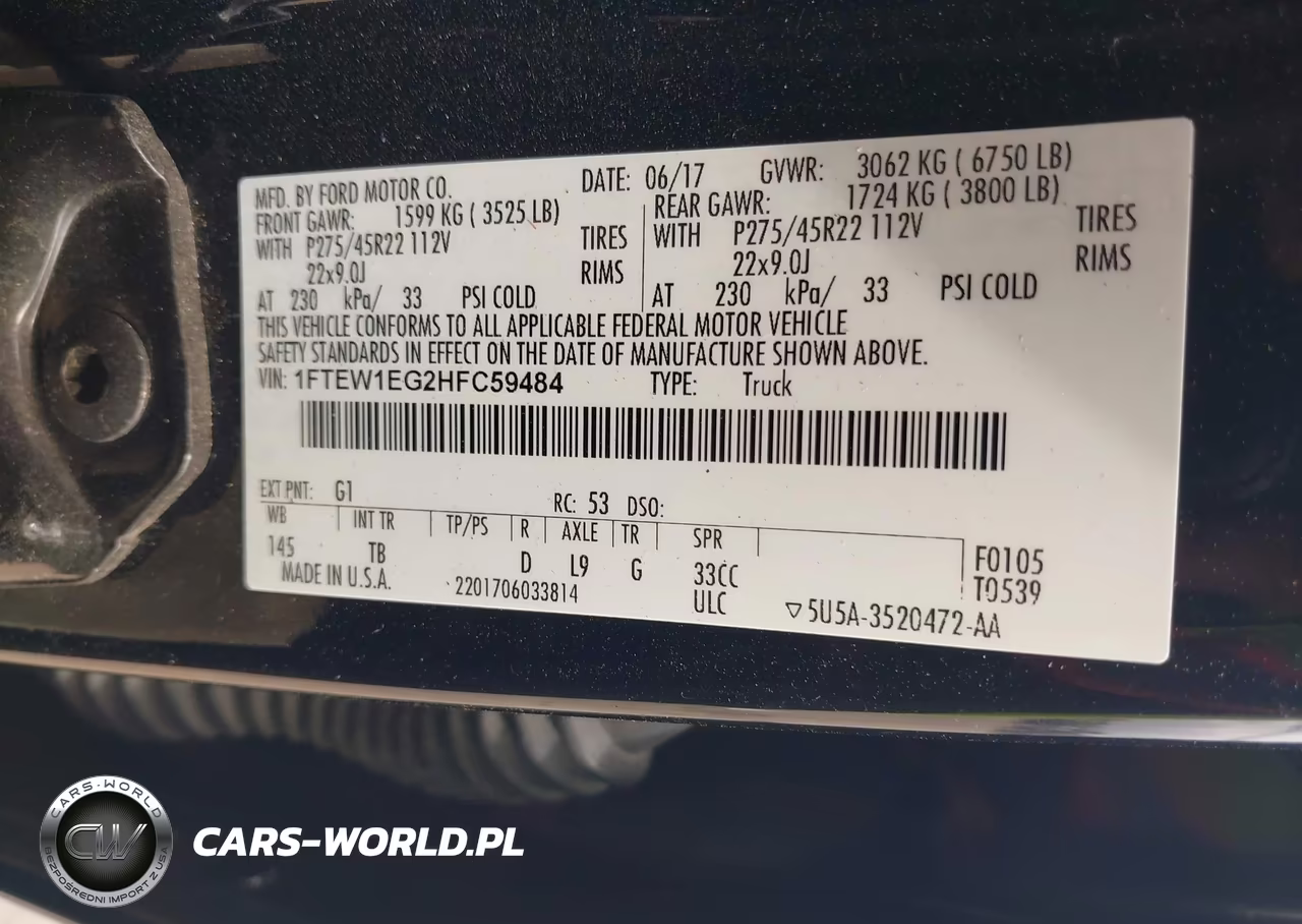 2017 Ford F-150 Limited VIN:1FTEW1EG2HFC59484 - 9
