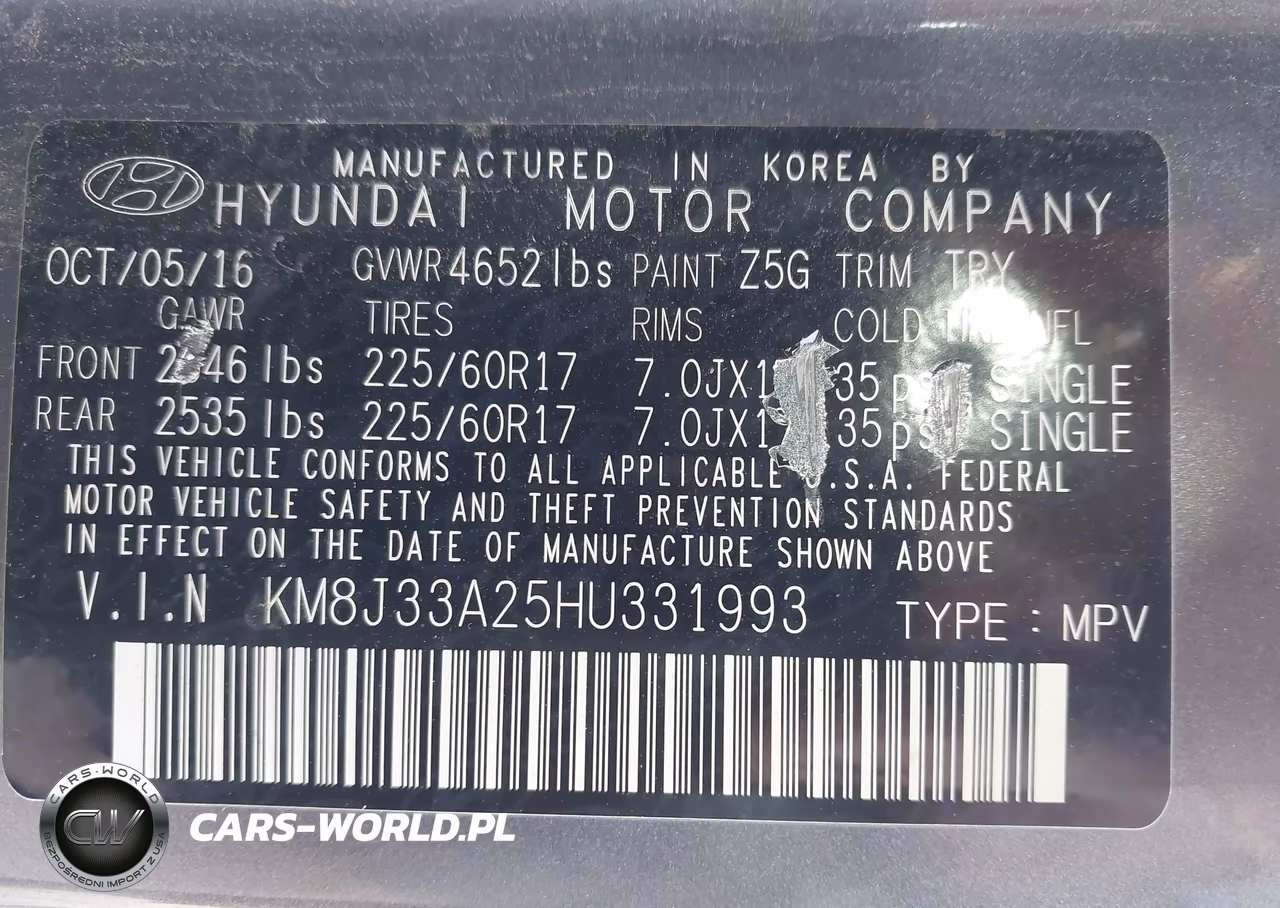 2017 Hyundai Tucson Eco VIN:KM8J33A25HU331993 - 9
