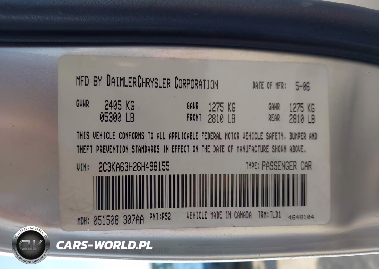2006 Chrysler 300C VIN:2C3KA63H26H498155 - 9
