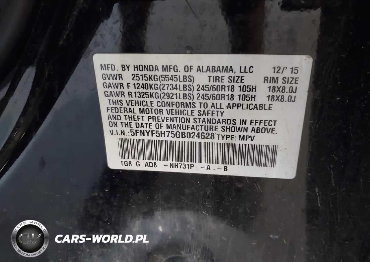 2016 Honda Pilot Ex-L VIN:5FNYF5H75GB024628 - 9