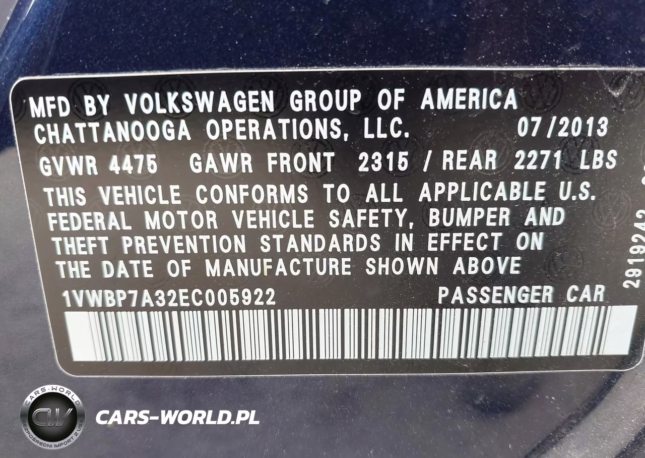 2014 Volkswagen Passat 2.5L Se VIN:1VWBP7A32EC005922 - 9