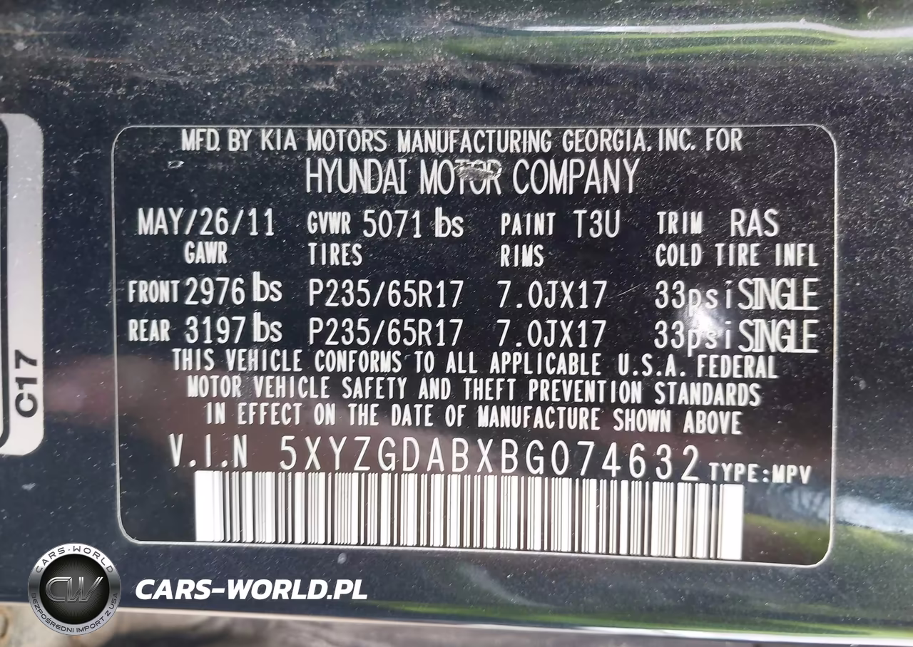 2011 Hyundai Santa Fe Gls VIN:5XYZGDABXBG074632 - 9
